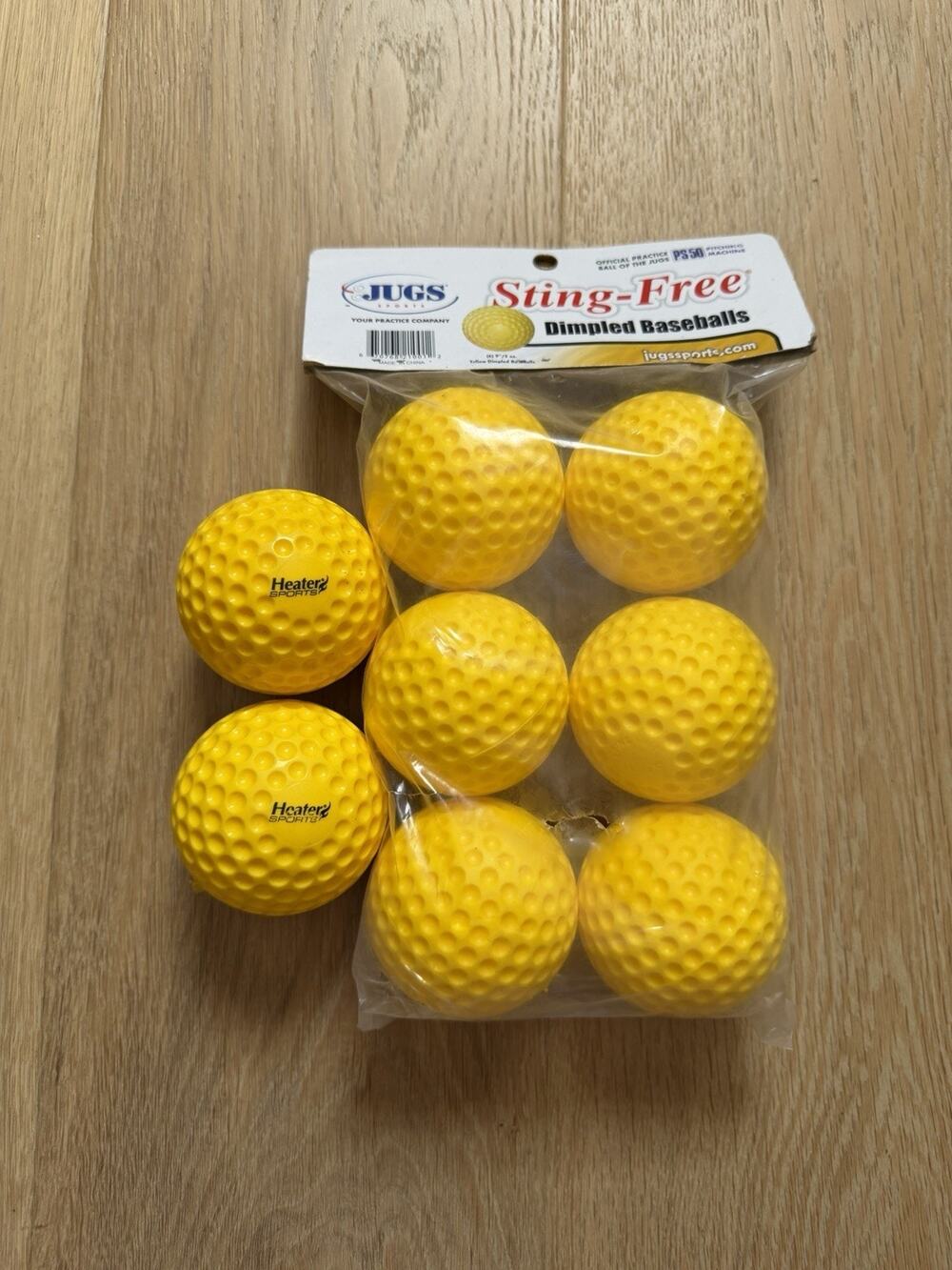 New (6) JUGS Pitching Machine Yellow Dimpled Baseballs 9" + 2 Used Heater Balls